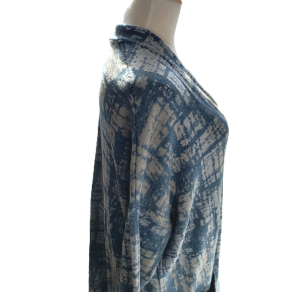 Pure Jill J Jill XL Indigo Blue Cotton Two-Tone Abstract One Button Cardigan - Picture 10 of 10